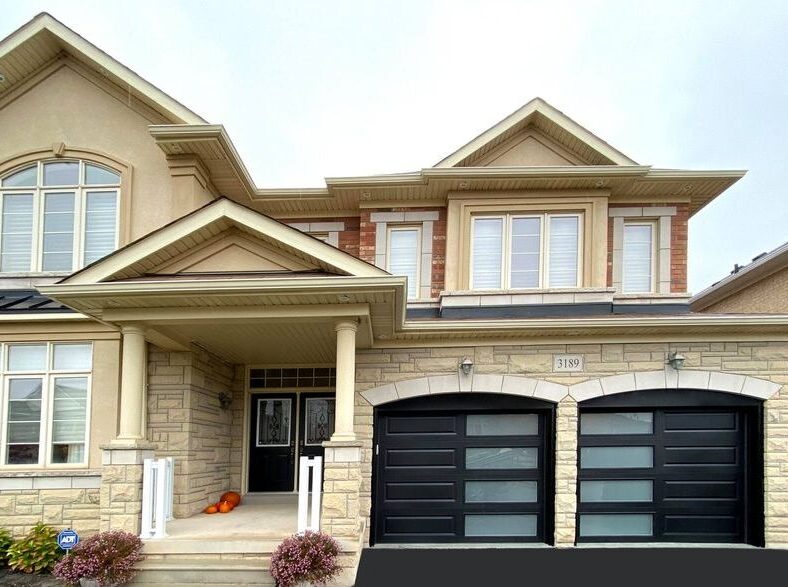 Black Long Panel Garage Doors with Frosted Side Glass Windows