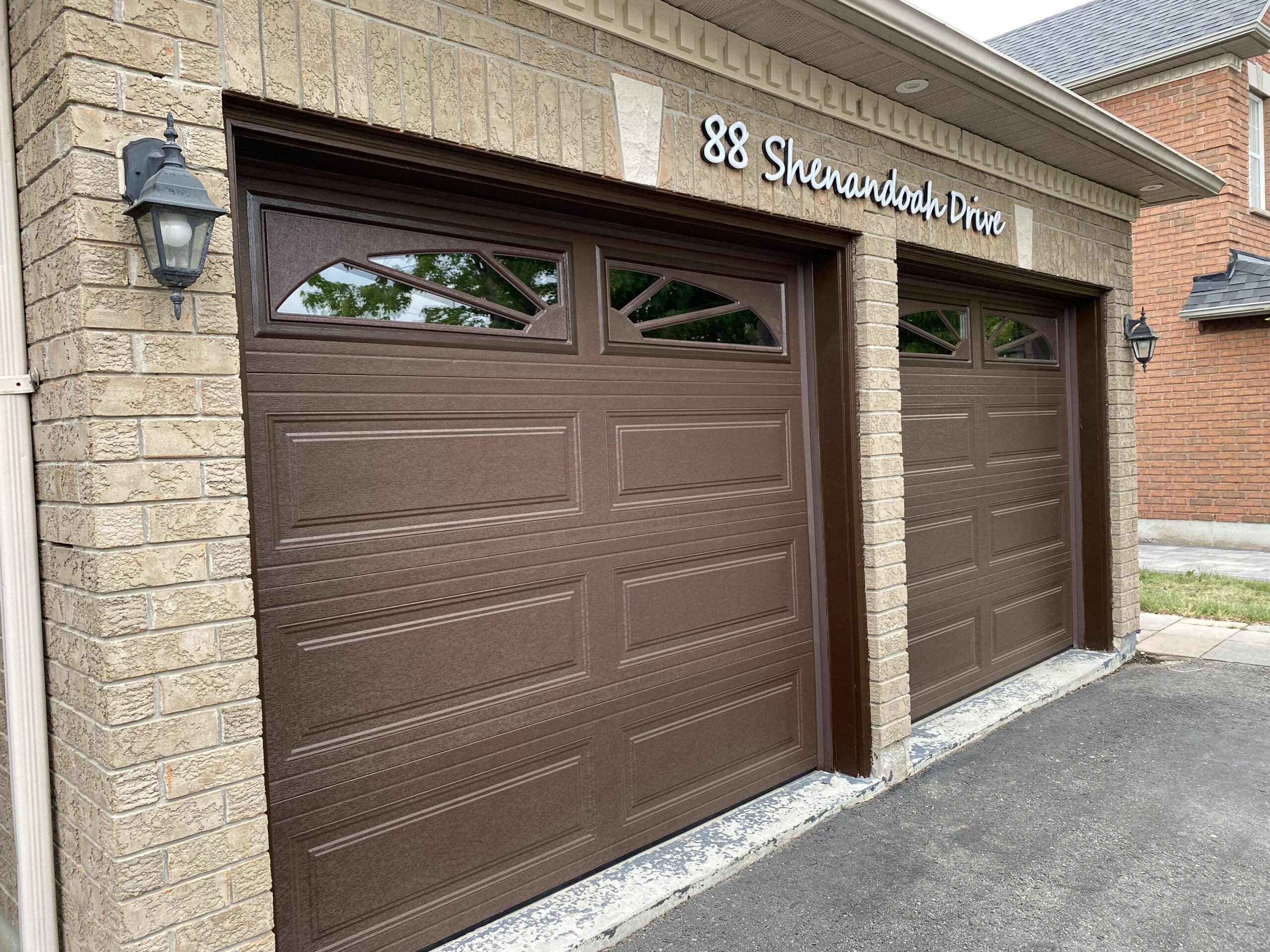 Brown Long Raised Panel Garage Door