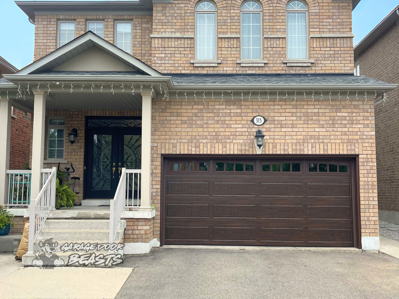 15'x7' Garage Door Installation - Woodgrain Carriage House Panel with Top Clear Windows and Grills - Garage Door Beasts