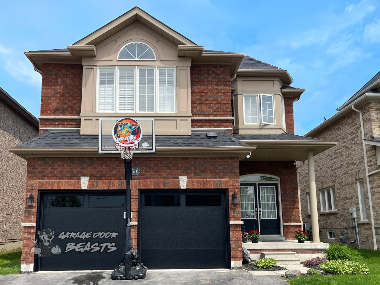 8'x7' Garage Door Installation - Black Flush Panel with Top Black Tinted Windows - Garage Door Beasts