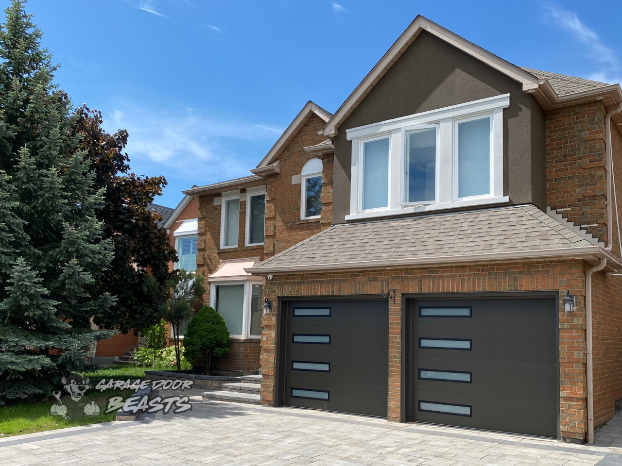 8'x7' Garage Door Installation - Clopay Mocha Modern Steel with Frosted Slim Windows - Garage Door Beasts