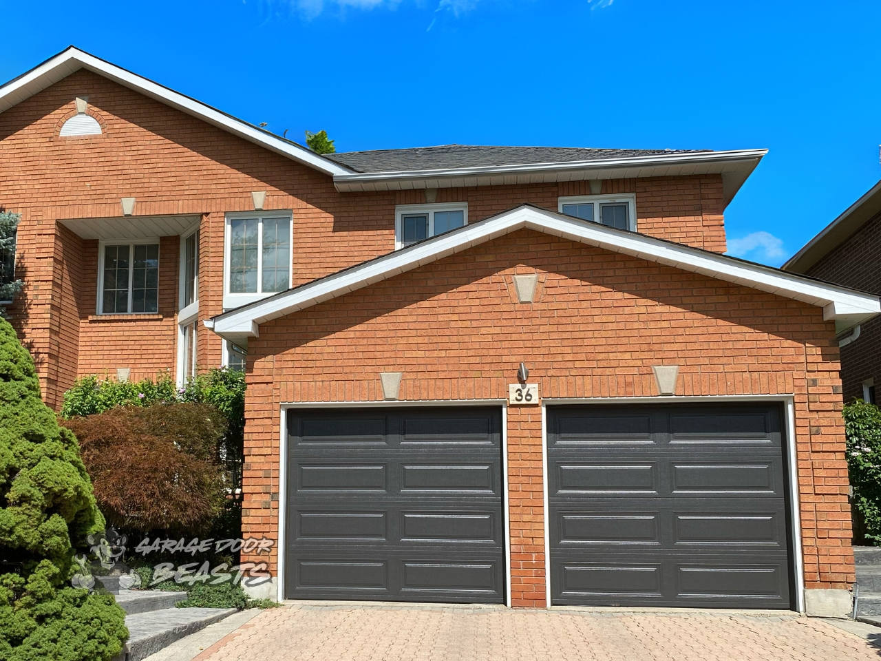 8'x7' Garage Door Installation - Dark Brown Long Raised Panels No Windows - Garage Door Beasts