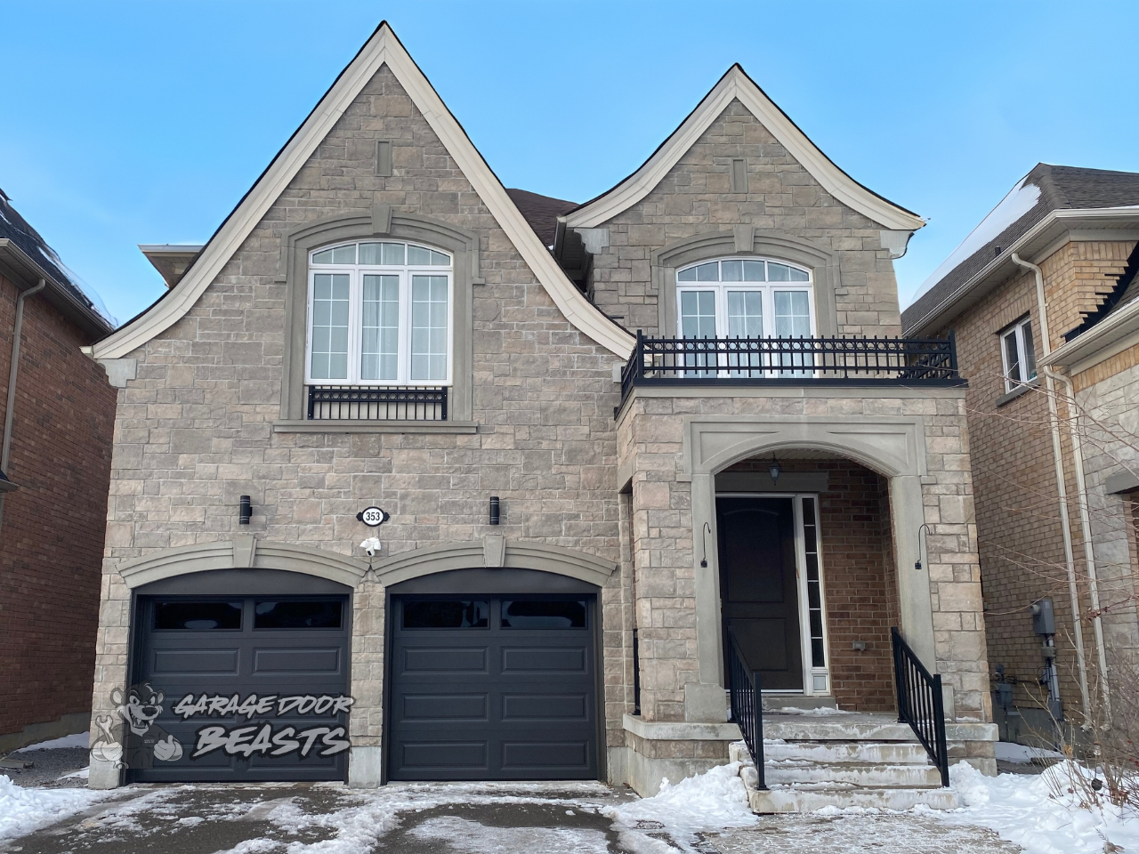 8'x7' Garage Door Installation - Traditional Dark Brown Long Raised Panel with Black Tinted Windows on Top - Garage Door Beasts