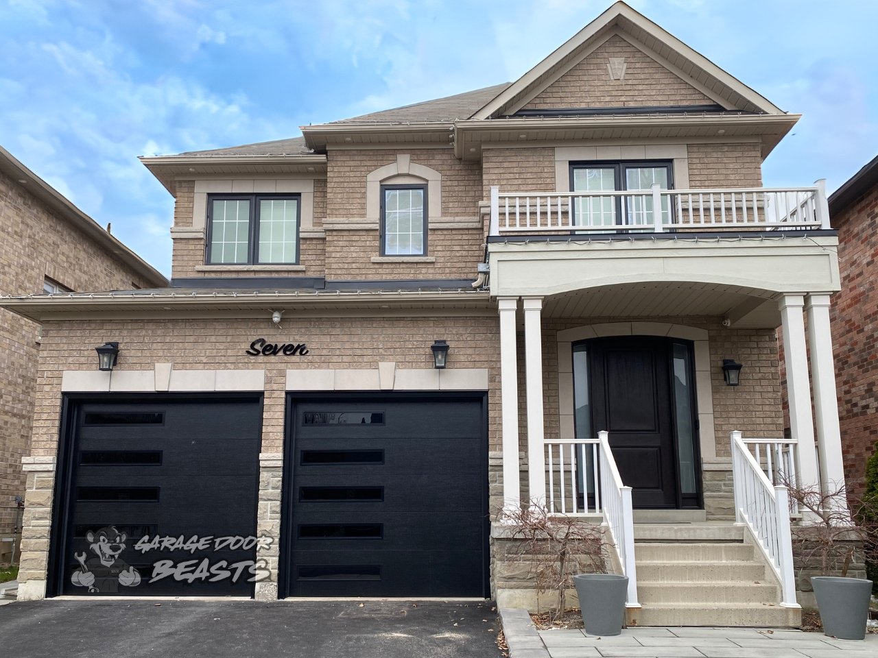 8'x8' Garage Door Installation - Black Flush Panel with Short Slim Black Tinted Windows on the Side - Garage Door Beasts