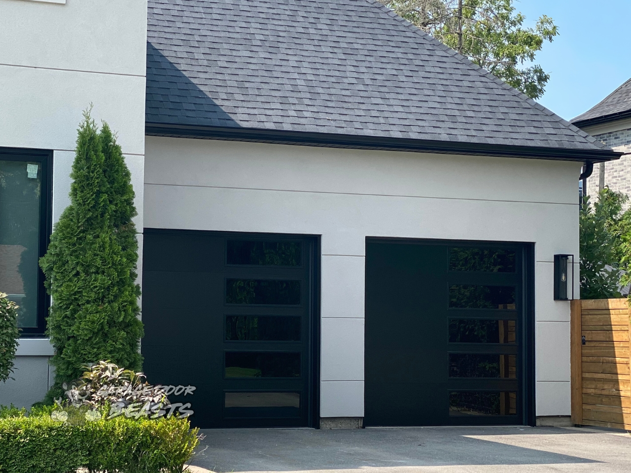 8'x8' Garage Door Installation - Black Flush Panels with Black Tinted Side Windows - Garage Door Beasts