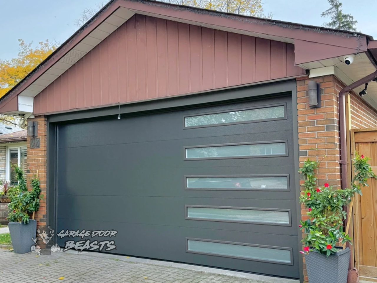 Garage Door with Slim Frosted Windows