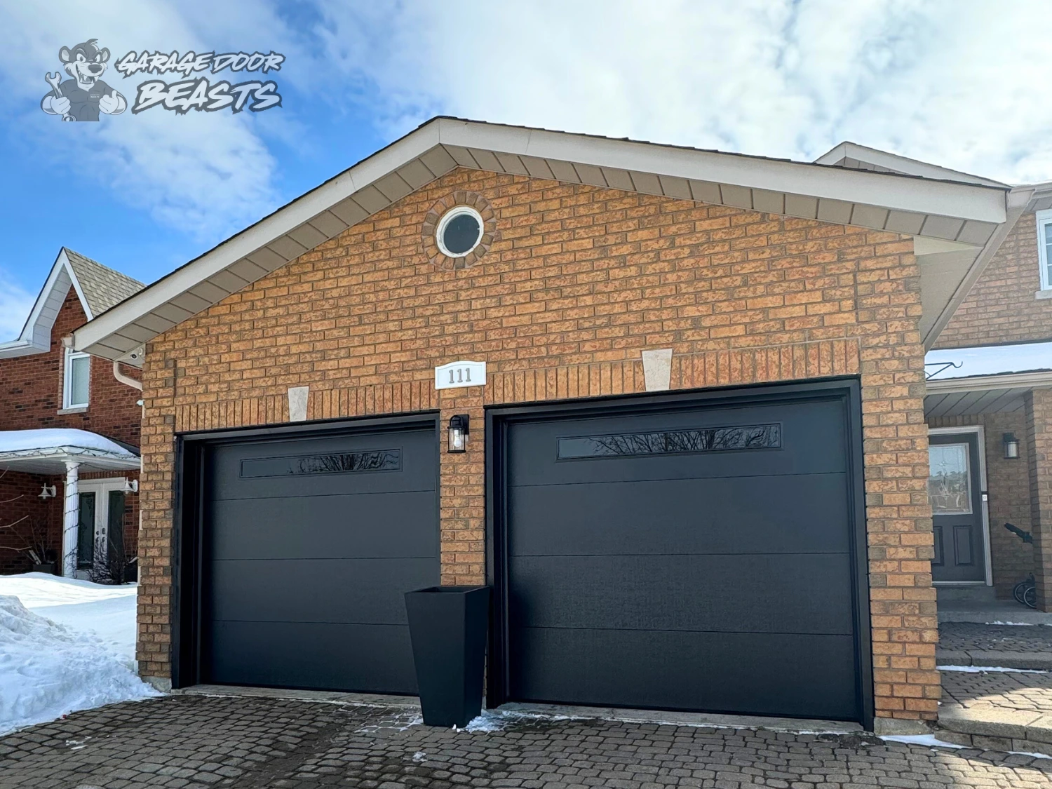 Garage Door Beasts - Black Flush Garage Doors with Long Slim Black Tinted Window