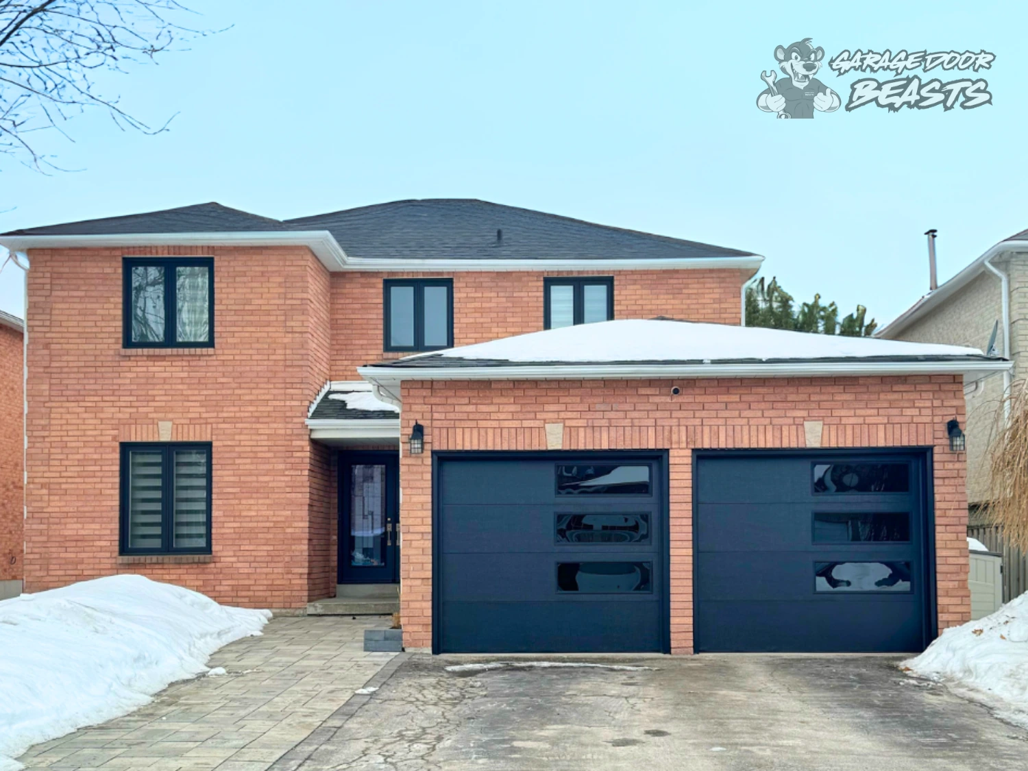 Garage Door Beasts - Black Flush Garage Doors with Side Black Tinted Glass