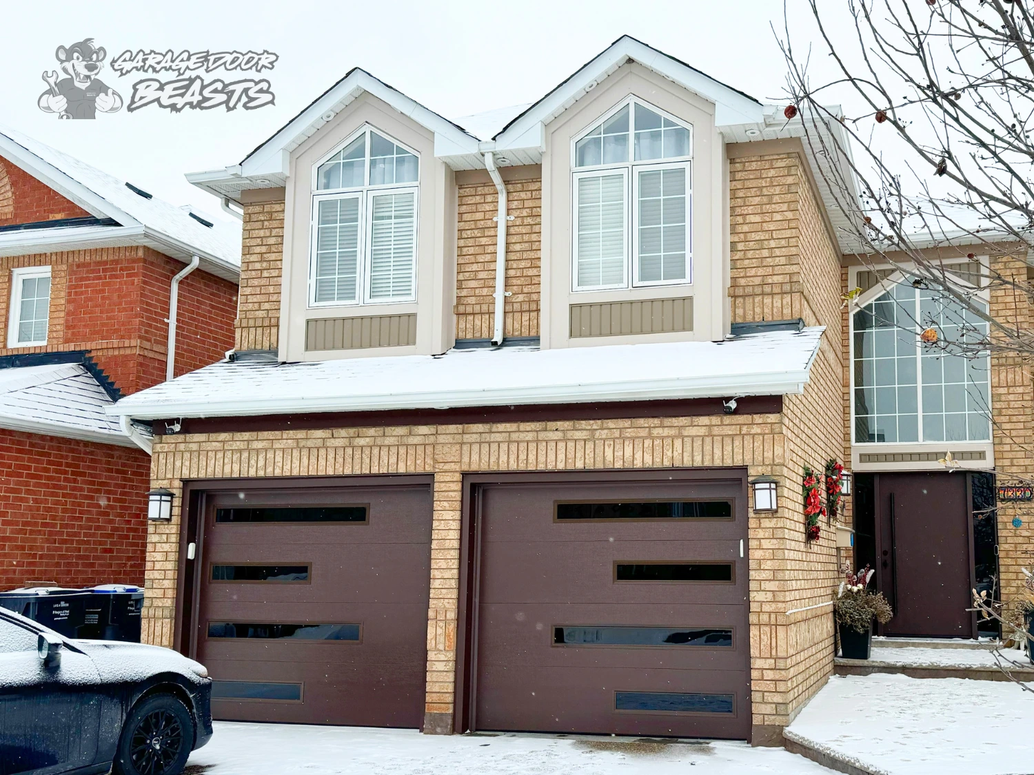 Garage Door Beasts - Chocolate Brown Garage Doors with Mixed Slim Black Tinted Windows