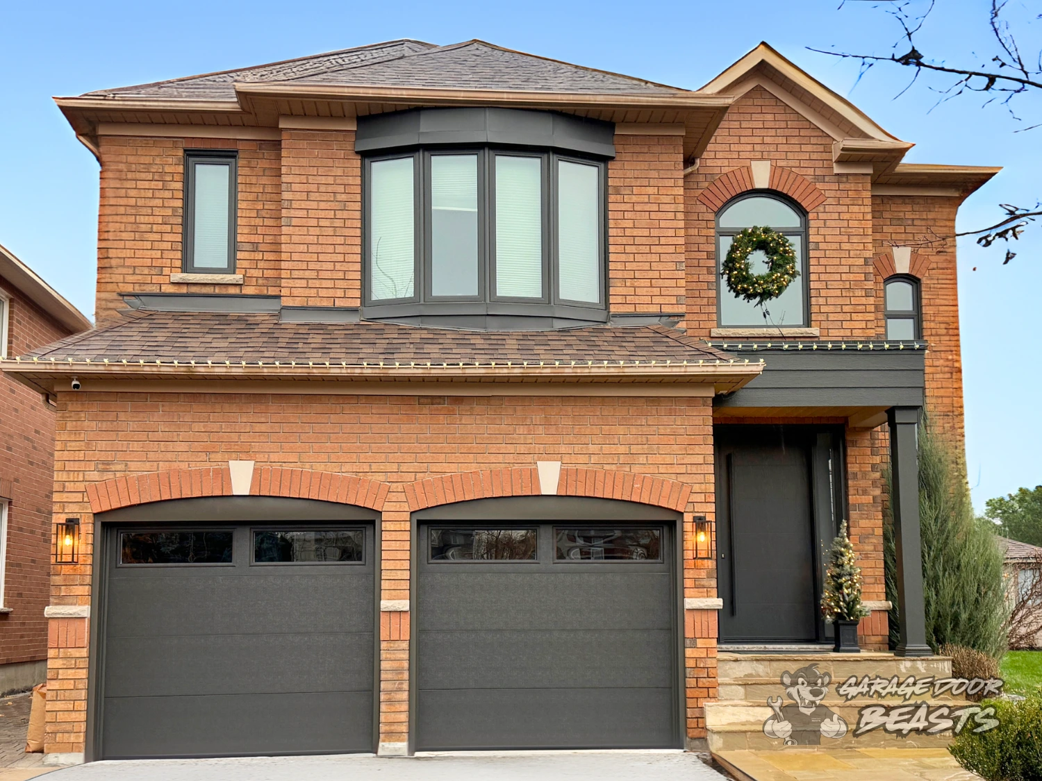 Garage Door Beasts - Dark Brown Flush Garage Doors with Top Glass Windows